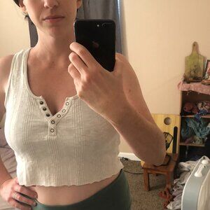 100% Cotton American Eagle Crop Top Large Cream